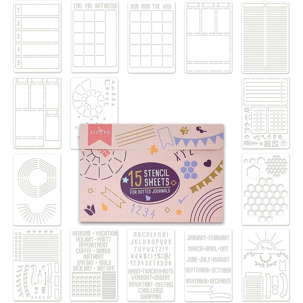 Easy to Use Stencil Set for Dotted Journals