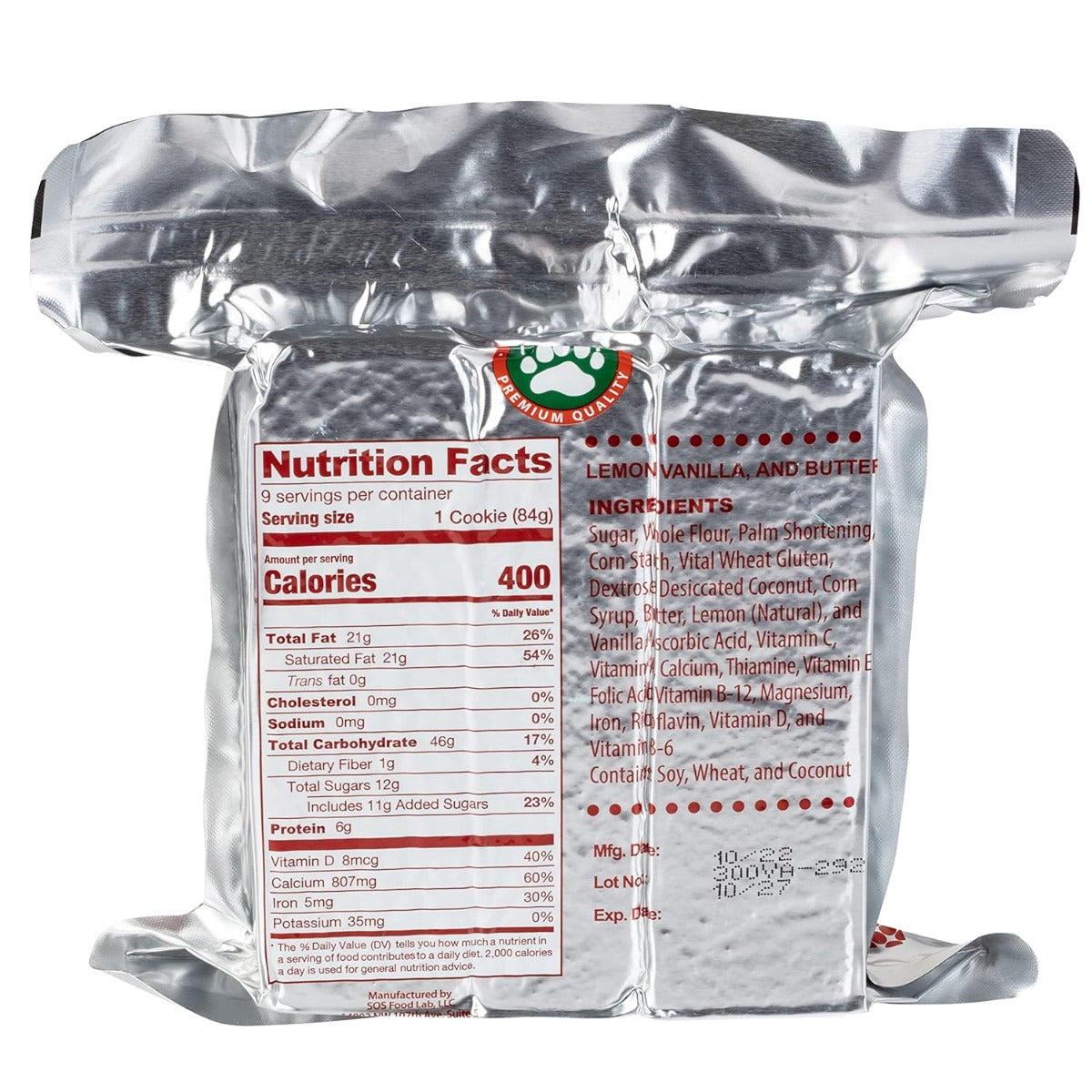 Emergency Food Ration - 3600 Calorie Bar (Vanilla Pound Cake)