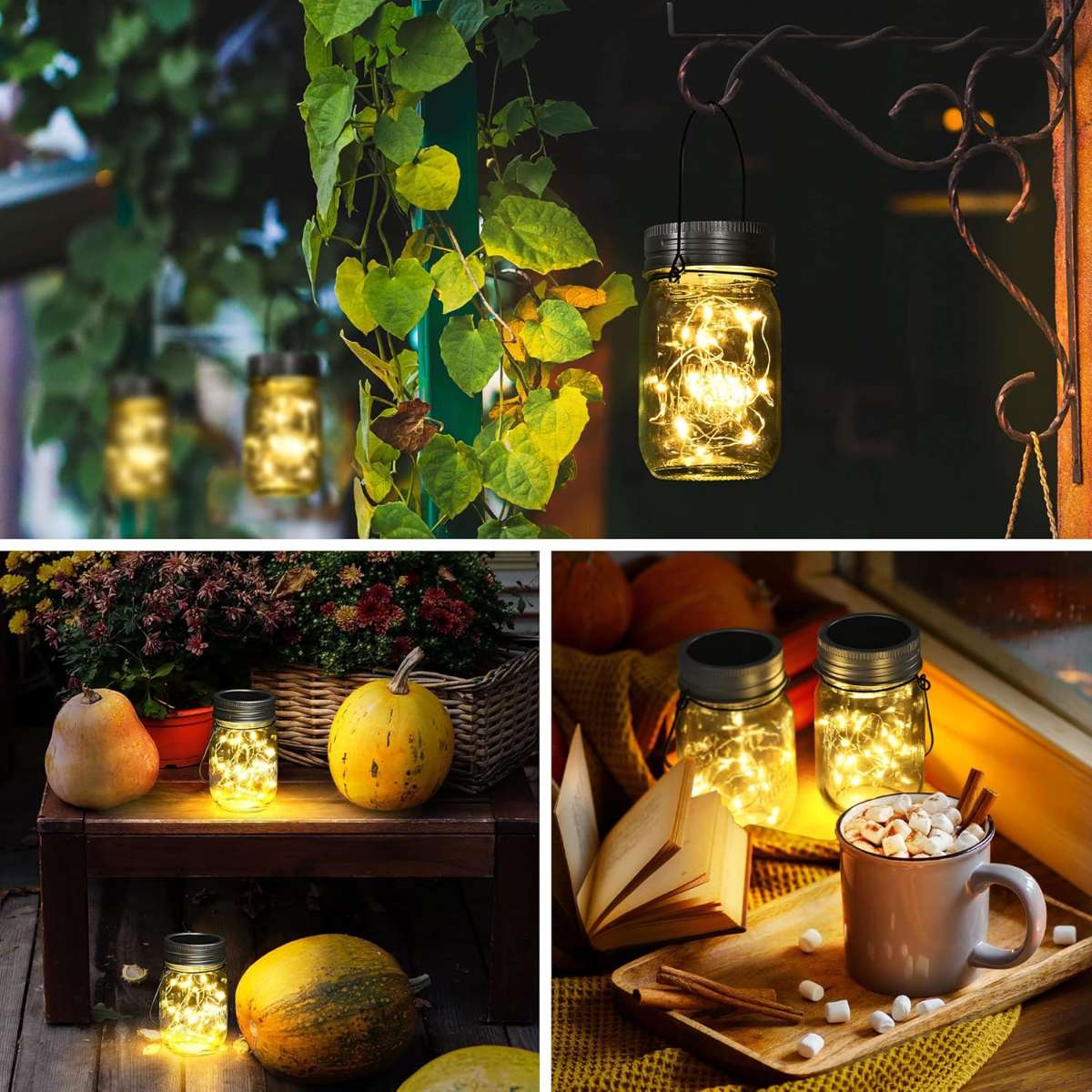 GIGALUMI Hanging Solar Mason Jar Light, LED String Lights Hanging Solar Lanterns