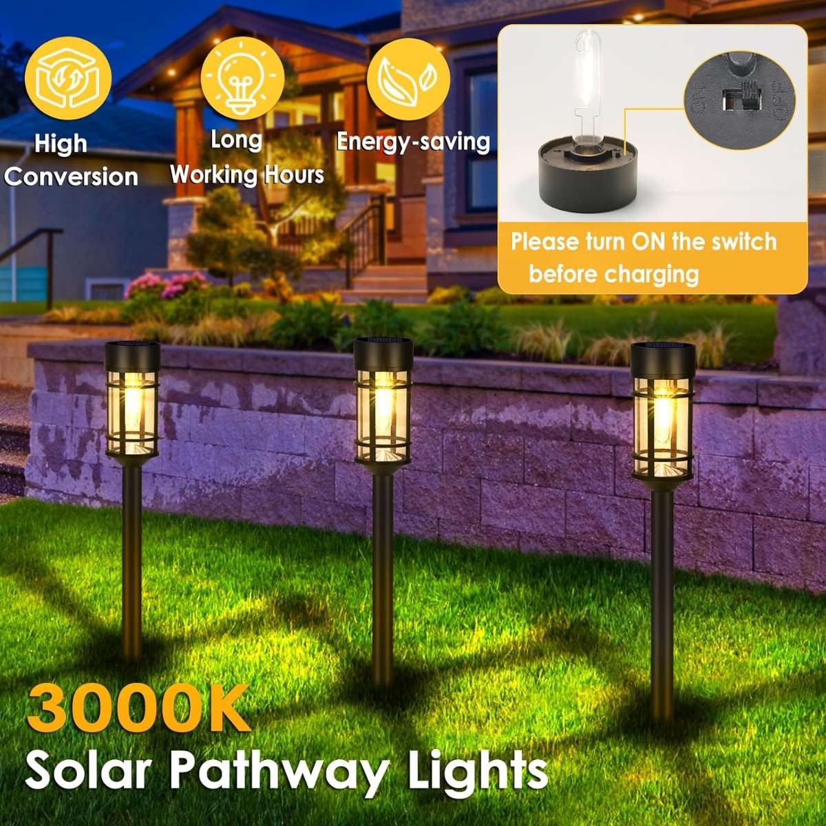 Solar Street Light, 8pcs LED Solar 3000K