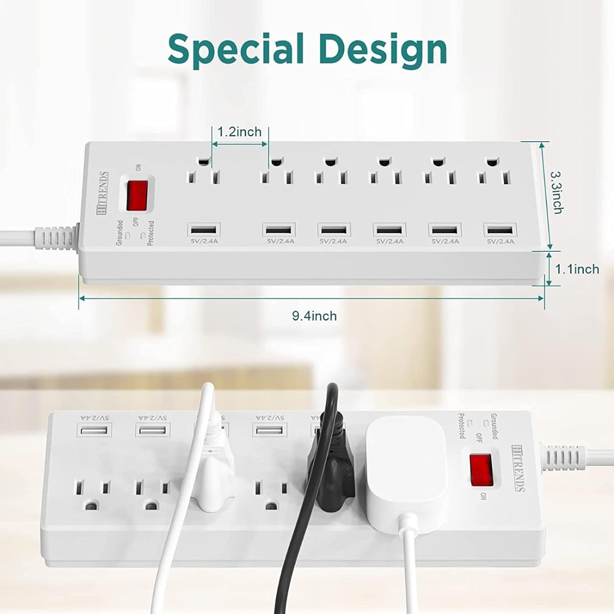 HITRENDS Surge Protector Power Strip (6 ft., white)
