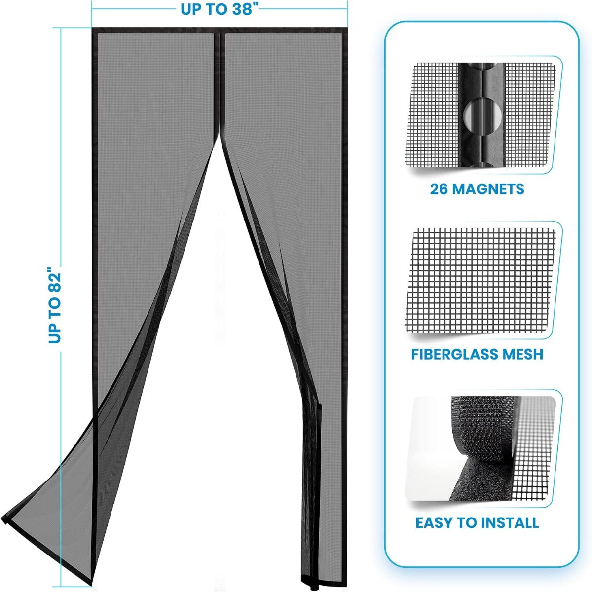 FLUX Heavy Duty Glass Fiber Magnetic Screen Door (3-Pack)