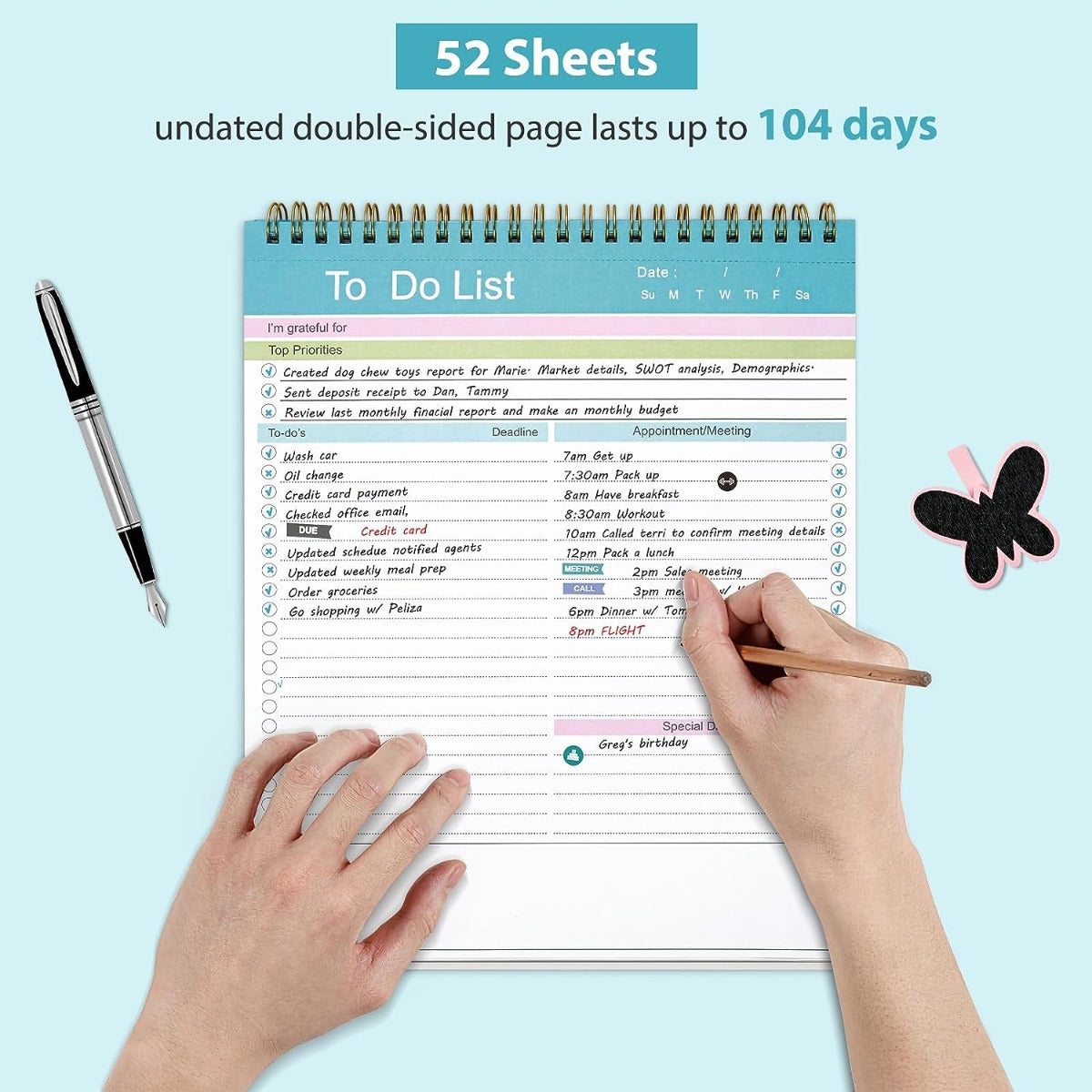 To Do List Notepad, Spiral Bound Undated Daily Planner