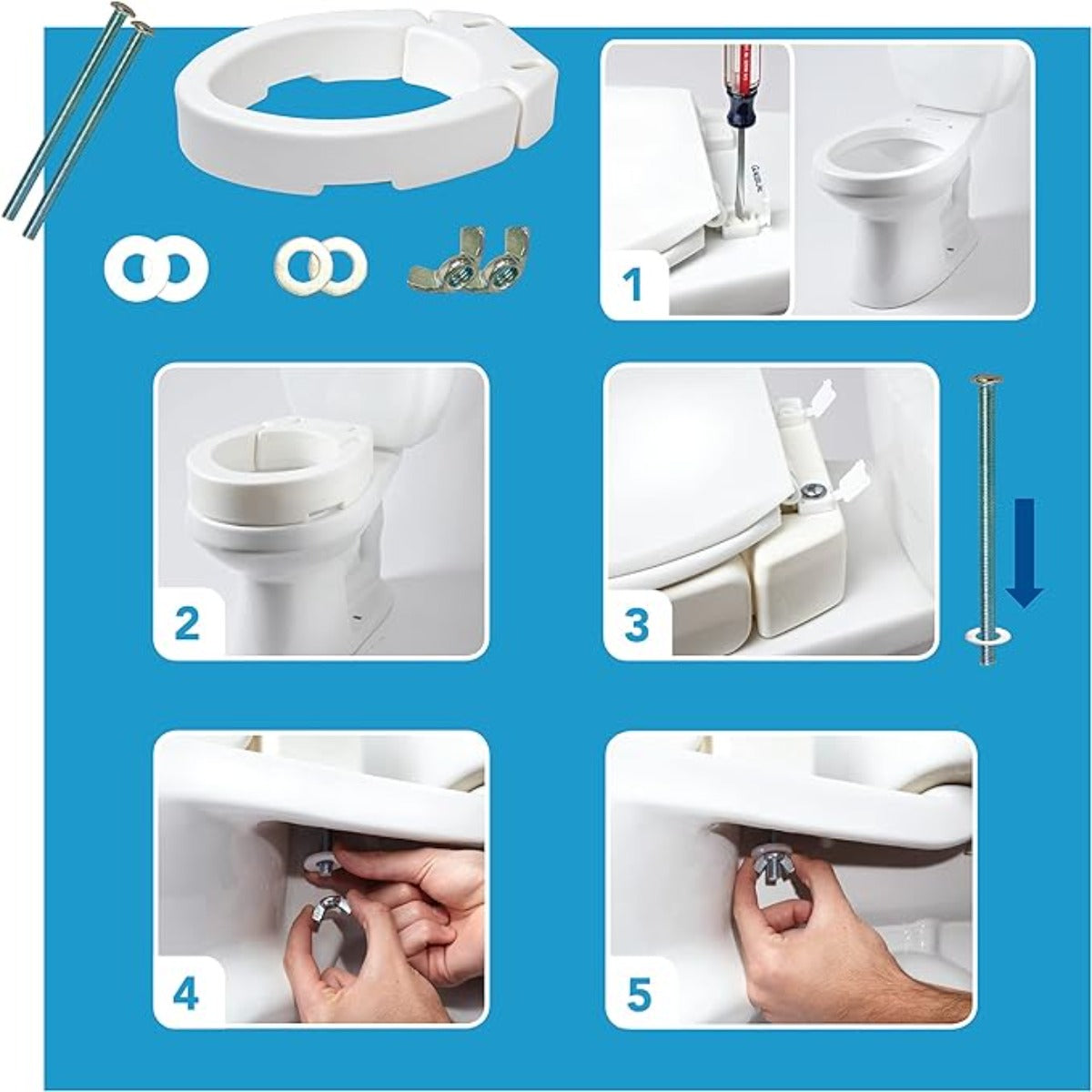 Bathroom wipe aid Carex Extended Hinge raises toilet seat