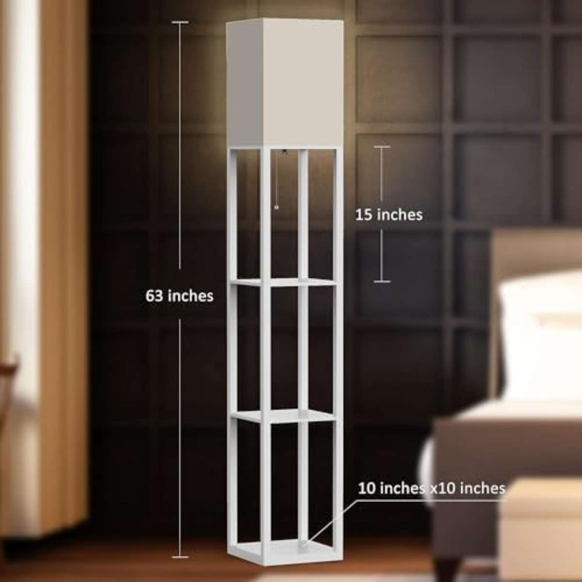 PAZZO Floor Light with Solid Wood Shelf (White)