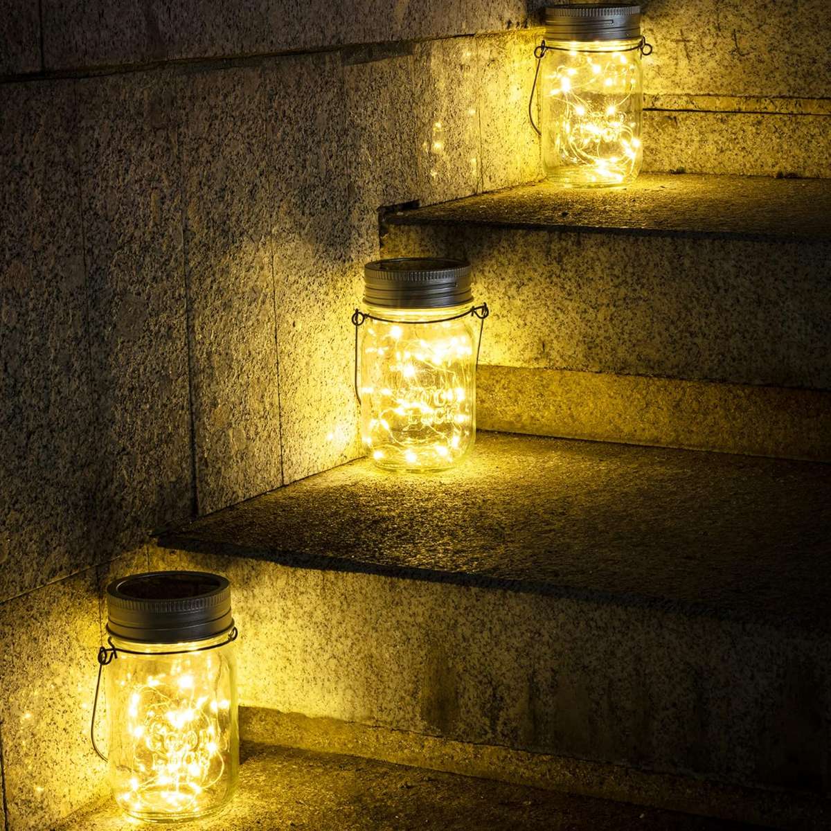 GIGALUMI Hanging Solar Mason Jar Light, LED String Lights Hanging Solar Lanterns