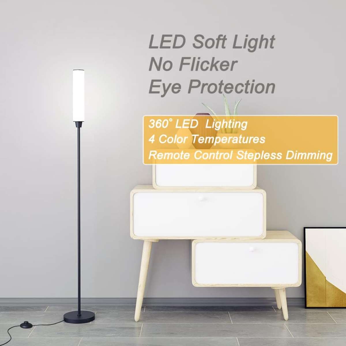 Floor lamp with remote control, (black)
