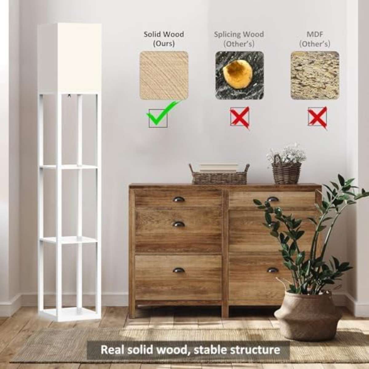 PAZZO Floor Light with Solid Wood Shelf (White)
