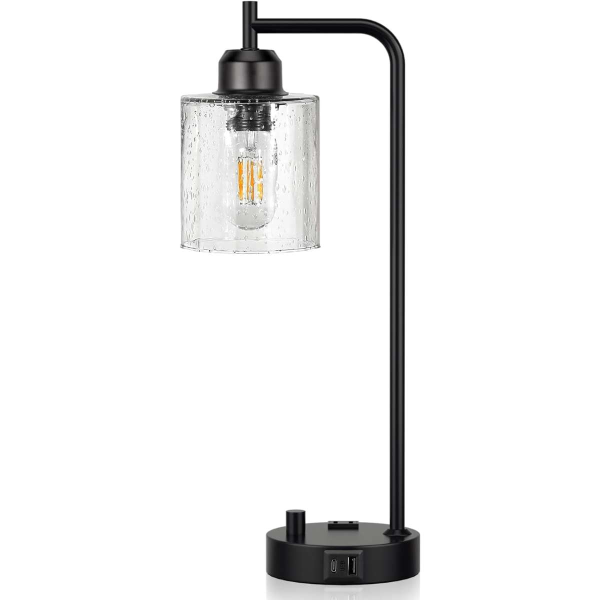 Industrial bedside table lamp for bedroom - Bedside table lamp with USB C charging port