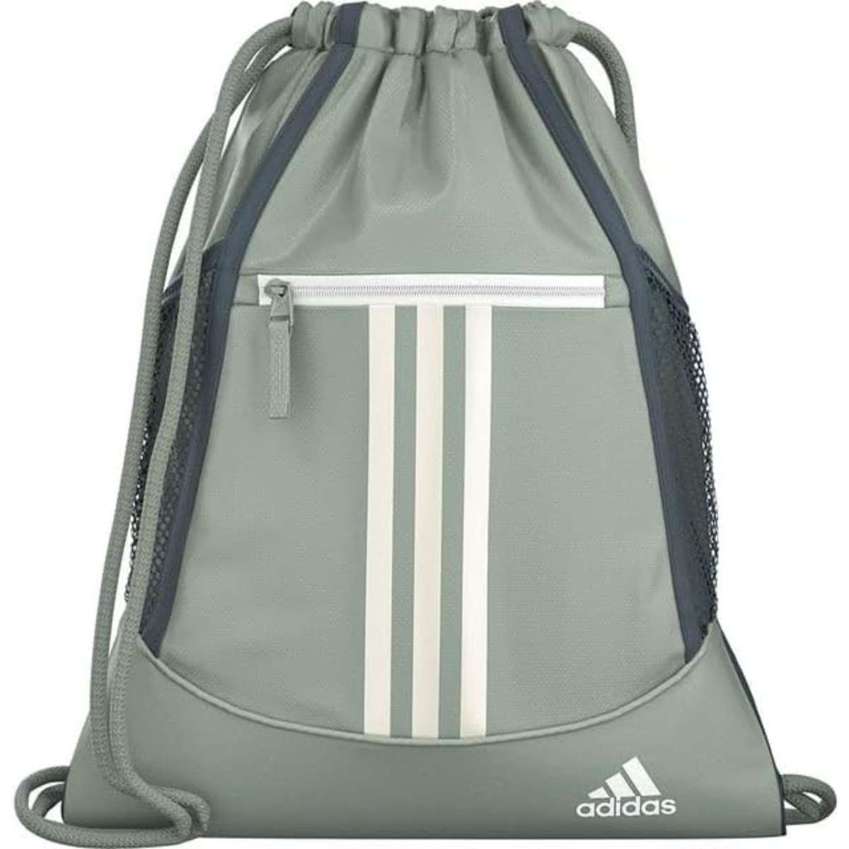 adidas Alliance Sackpack Drawstring Backpack Gym Bag, Silver Green/White, One Size