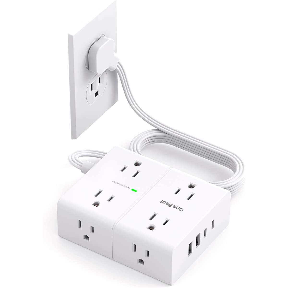 Surge Protector Power Strip, 5 Foot Flat Extension Cord Flat Plug