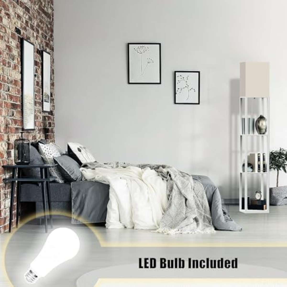 PAZZO Floor Light with Solid Wood Shelf (White)