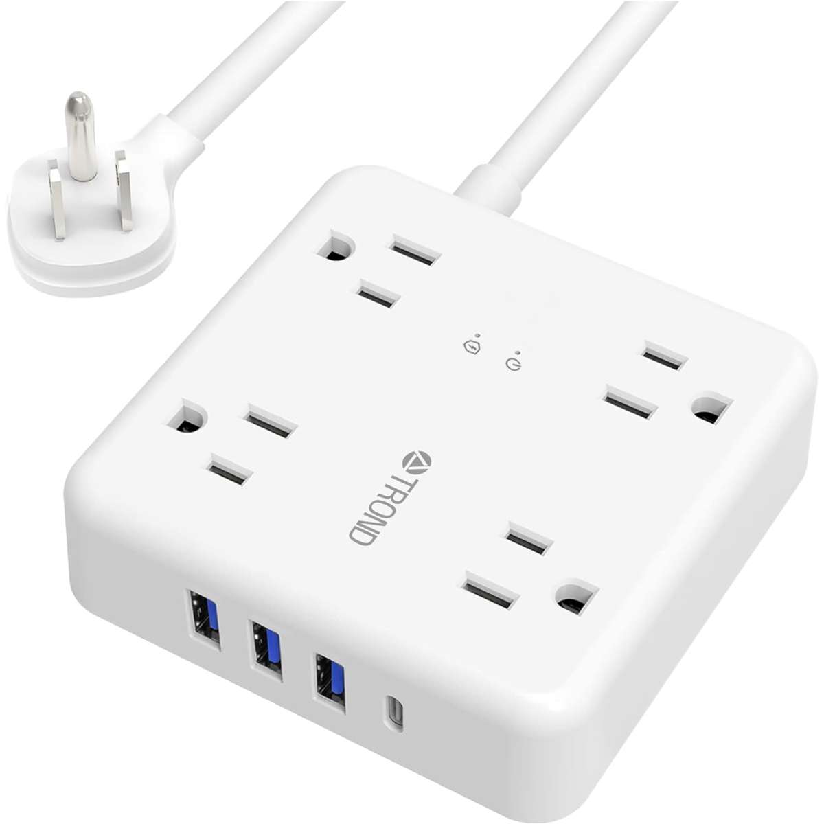 TROND Power Strip Surge Protector - Slim Flat Plug, White
