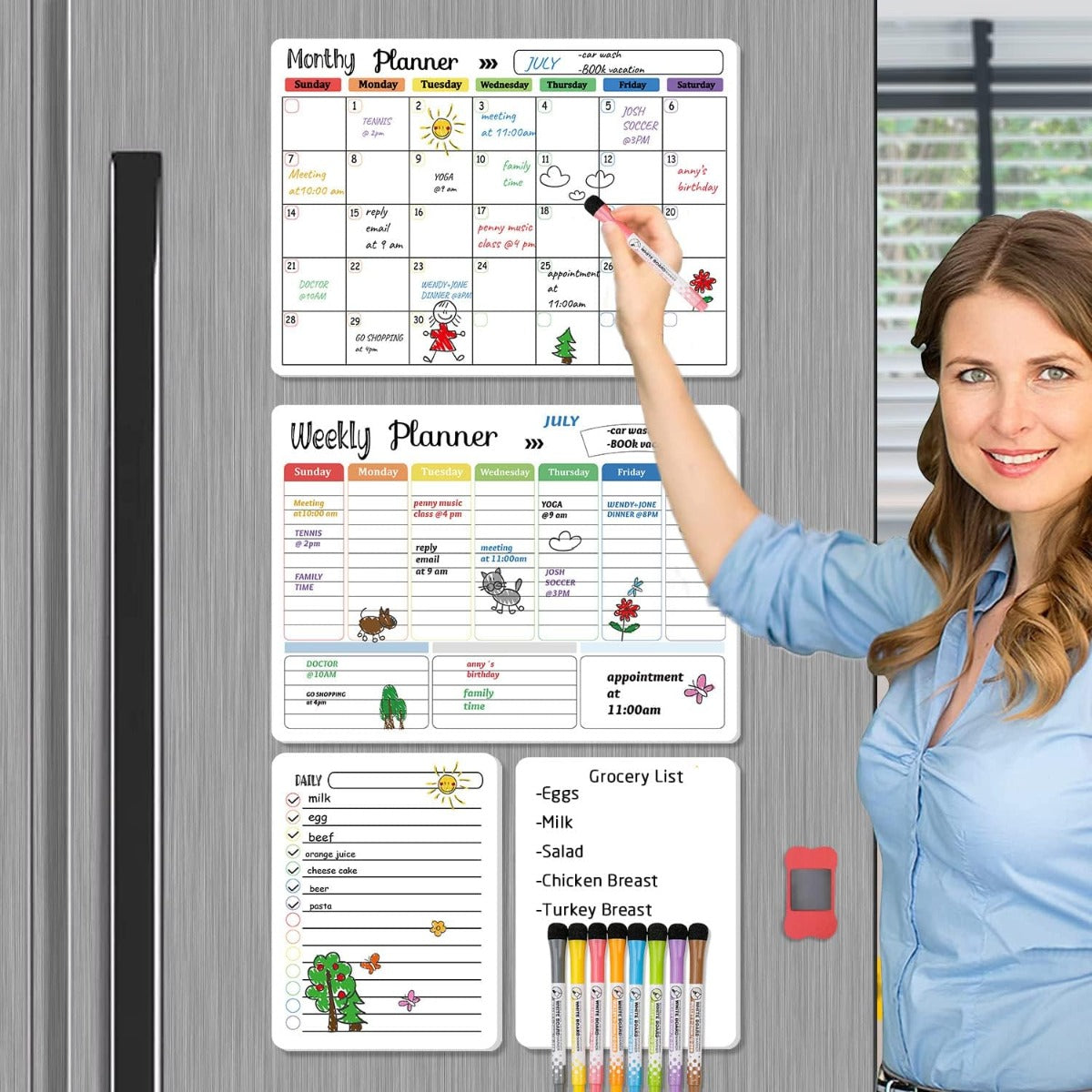 Hivillexun Magnetic Dry-Erase Calendar Whiteboard Set (4-Pack)