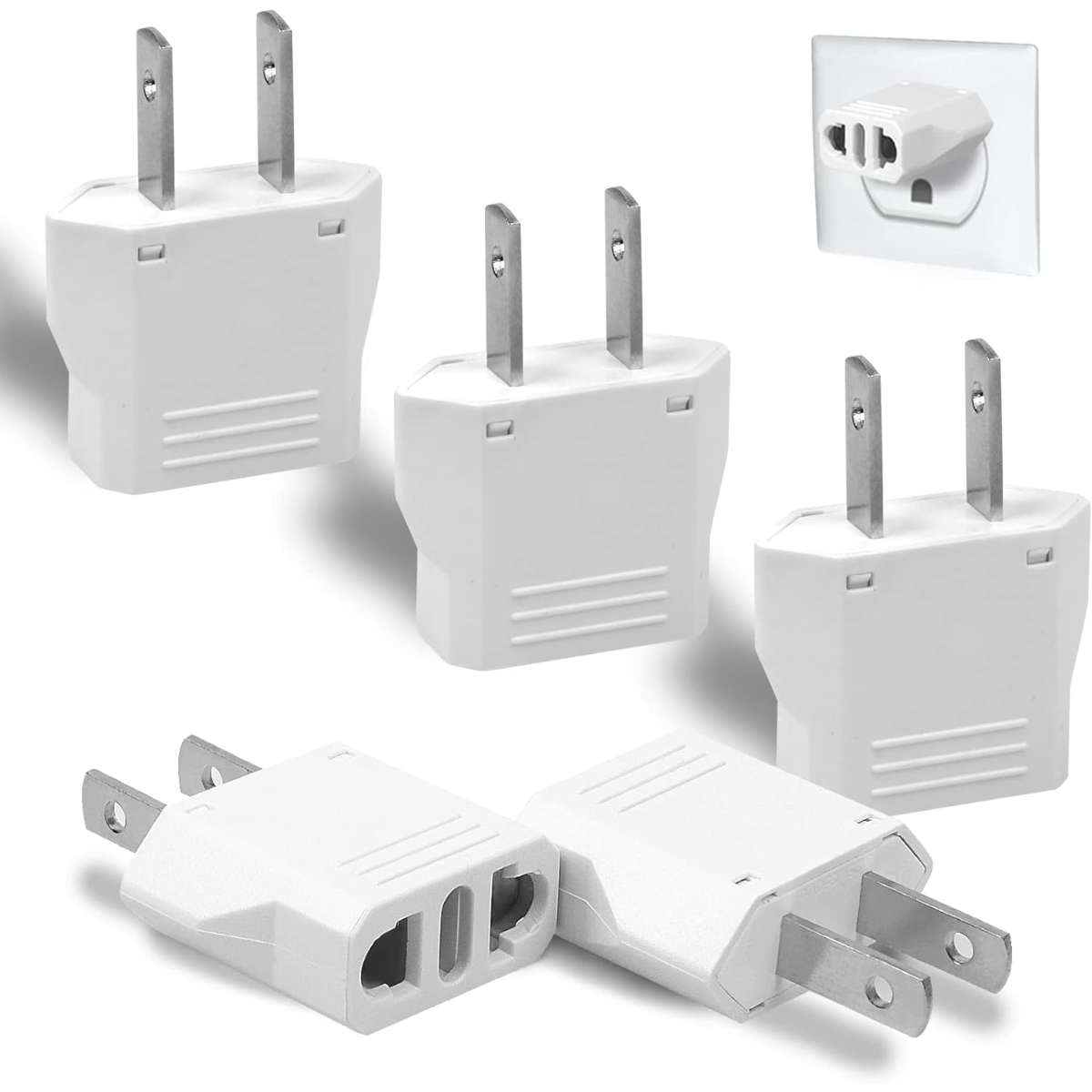 6-Pack Euro to United States Plug Adapter (White)