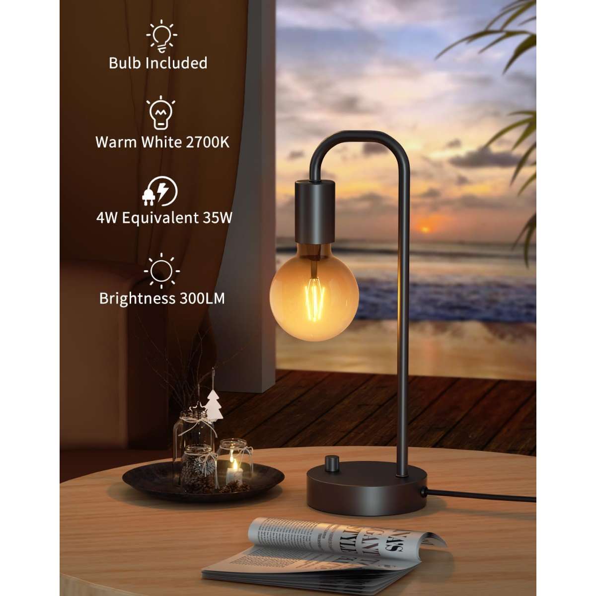 Industrial table lamp in the bedroom (bulb included)