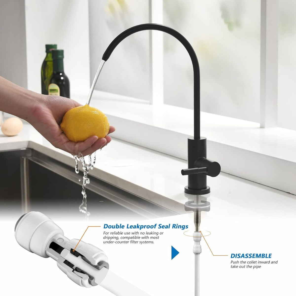 Matte black drinking water faucet, no air gap stainless steel filter faucet