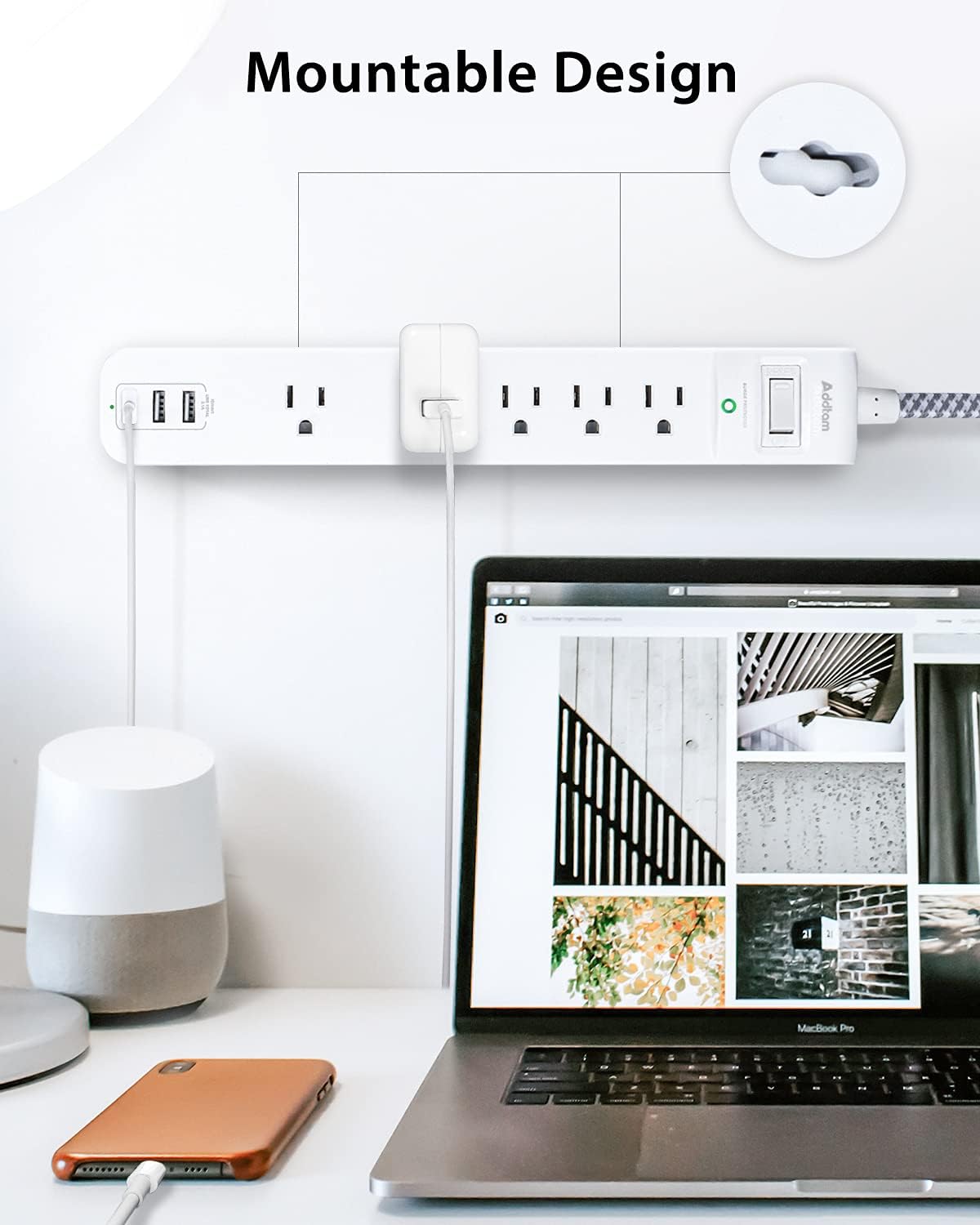 2 Pack Power Strip Surge Protectors - 5 pcs., white