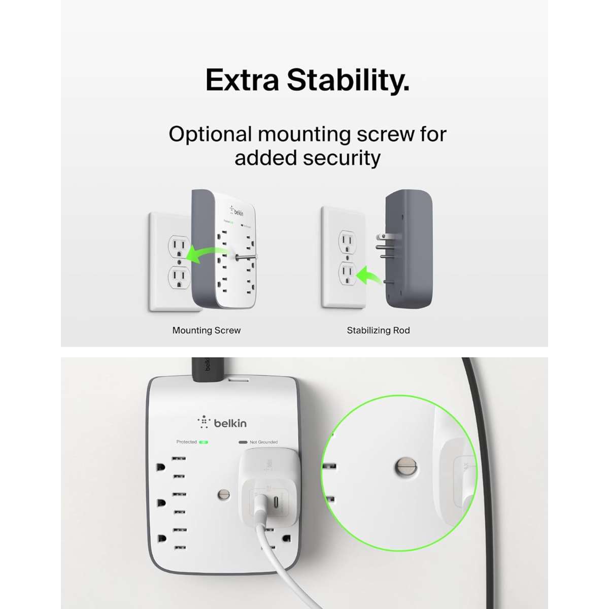 Belkin 6 Socket Wall Surge Protector - 900 Joules Protection