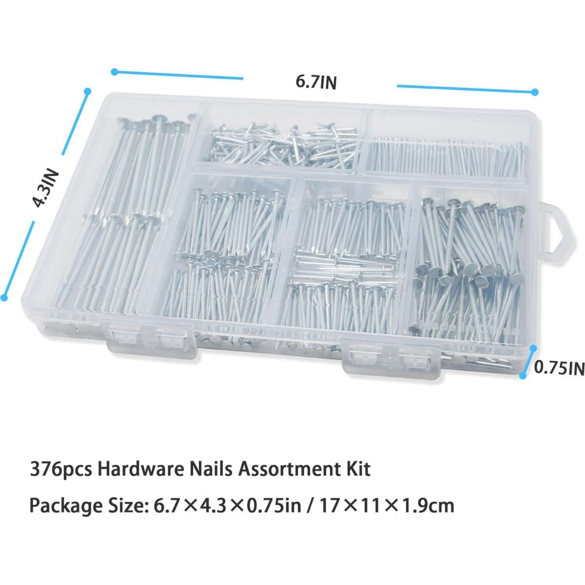 376 pieces of advanced hardware nail assortment kit