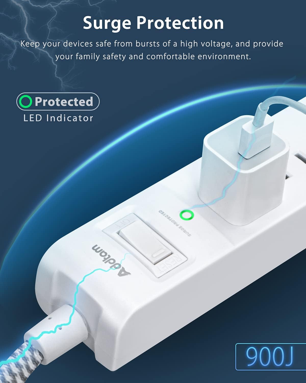 2 Pack Power Strip Surge Protectors - 5 pcs., white