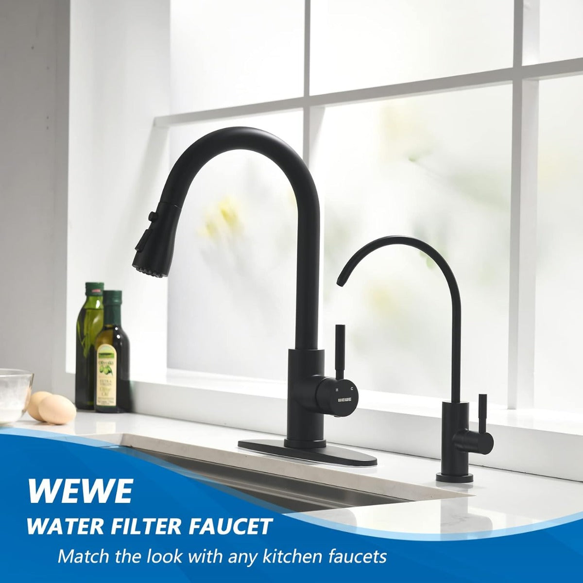 Matte black drinking water faucet, no air gap stainless steel filter faucet