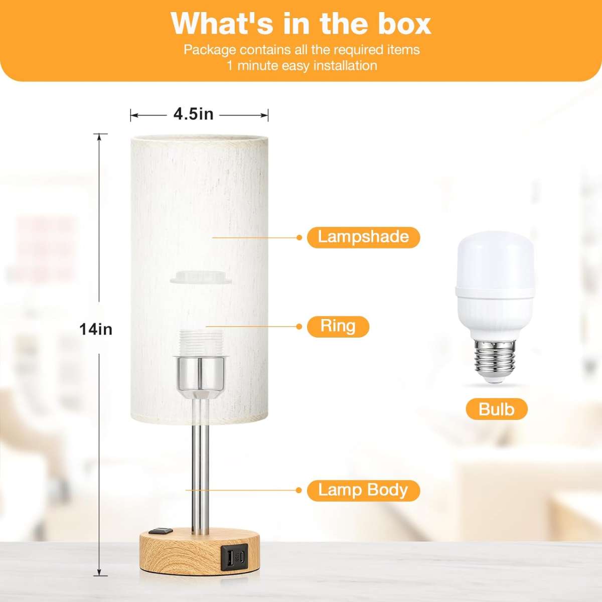 Living room floor lamp, 3 color temperature LED bulbs - black