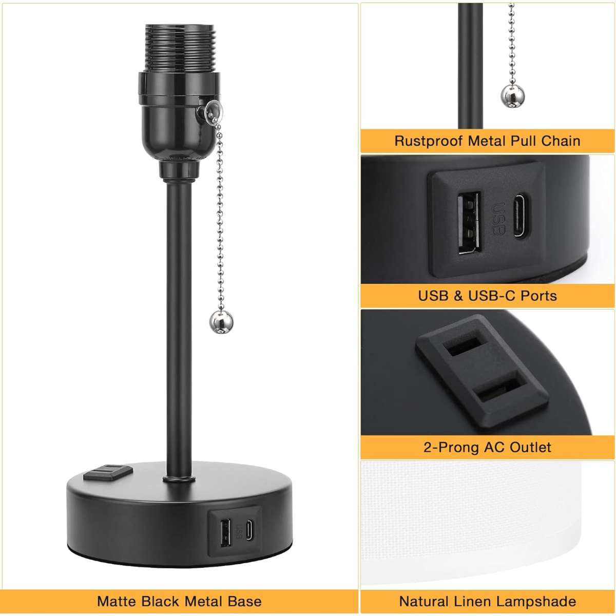 Small bedroom light with USB C and A ports 3 color temperatures