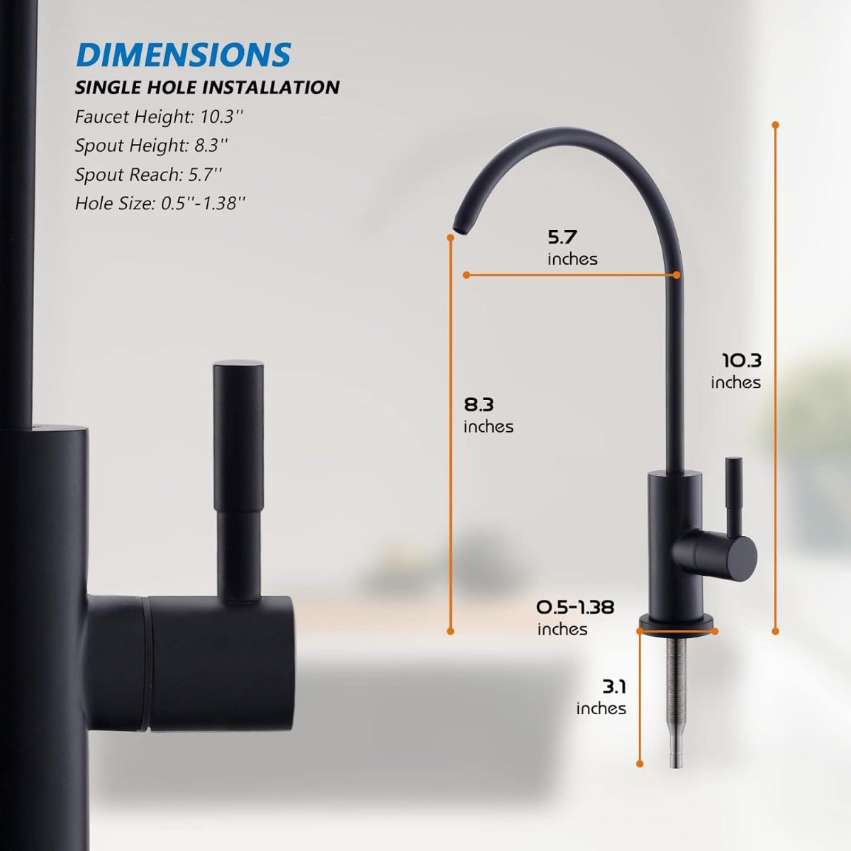 Matte black drinking water faucet, no air gap stainless steel filter faucet