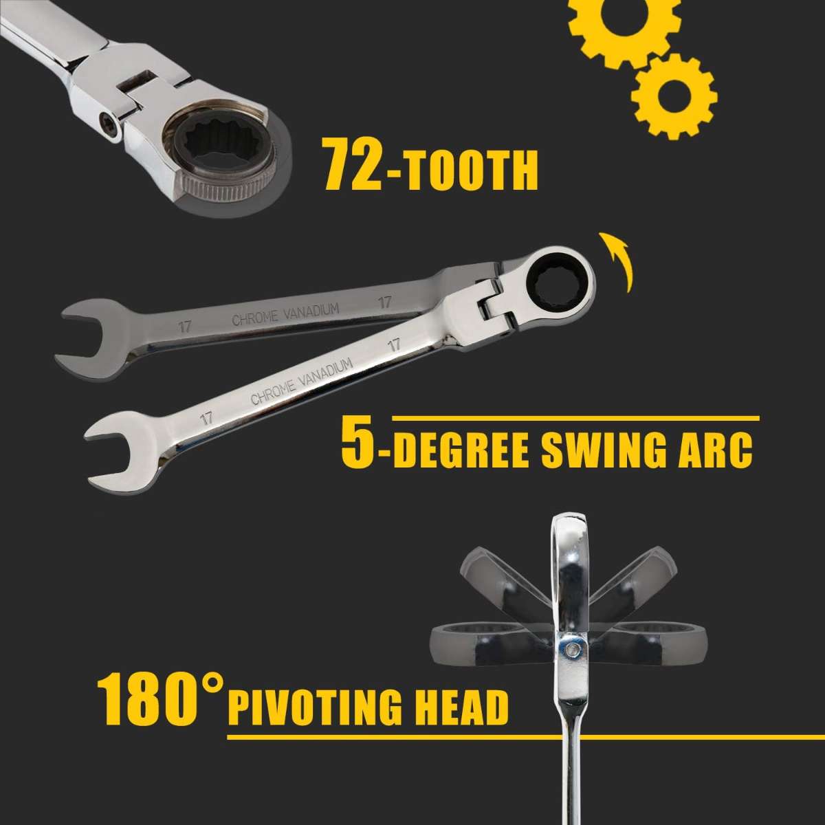12 Piece 8-19mm Metric Flex Head Ratchet Wrench Set