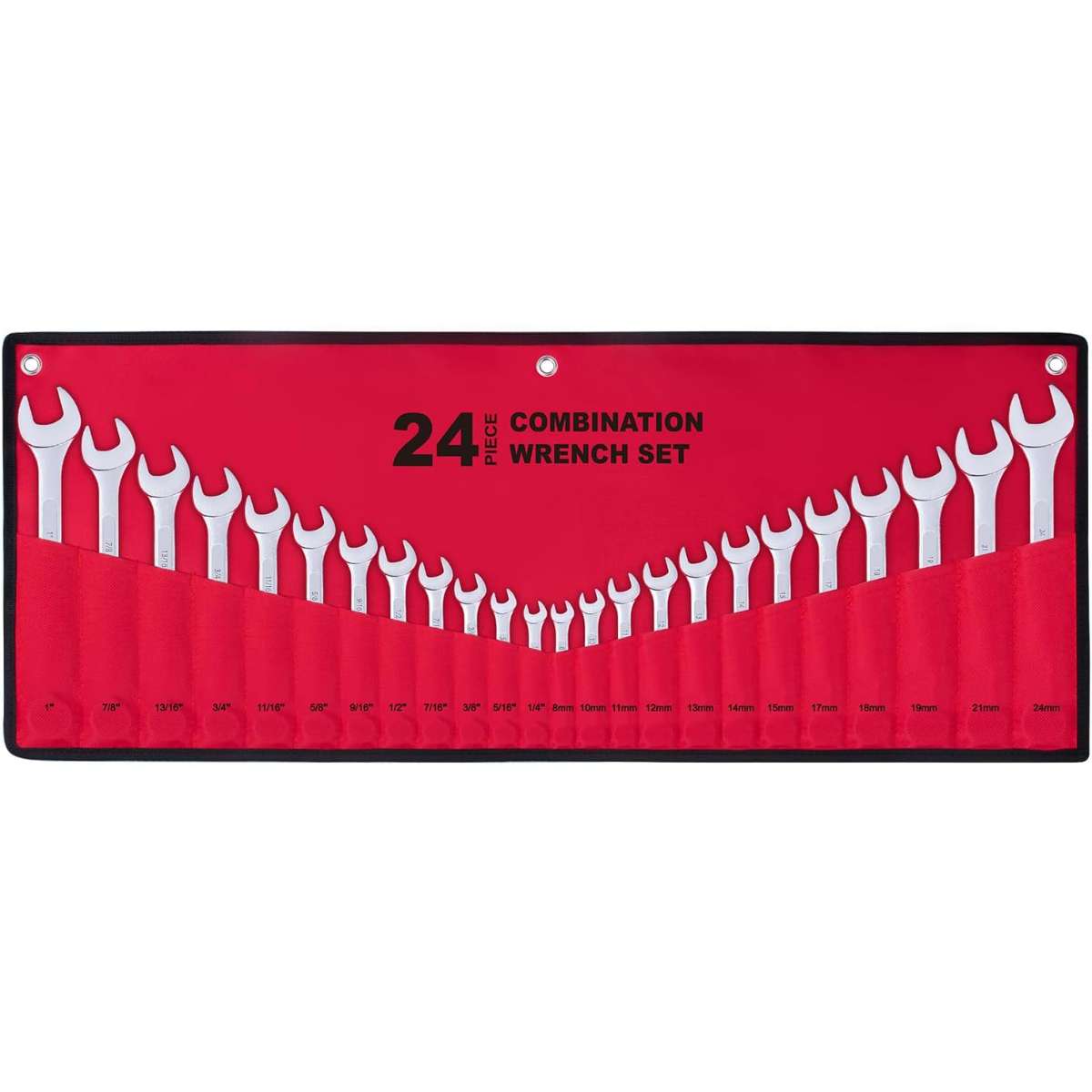 24-piece universal combination wrench set with roll bag