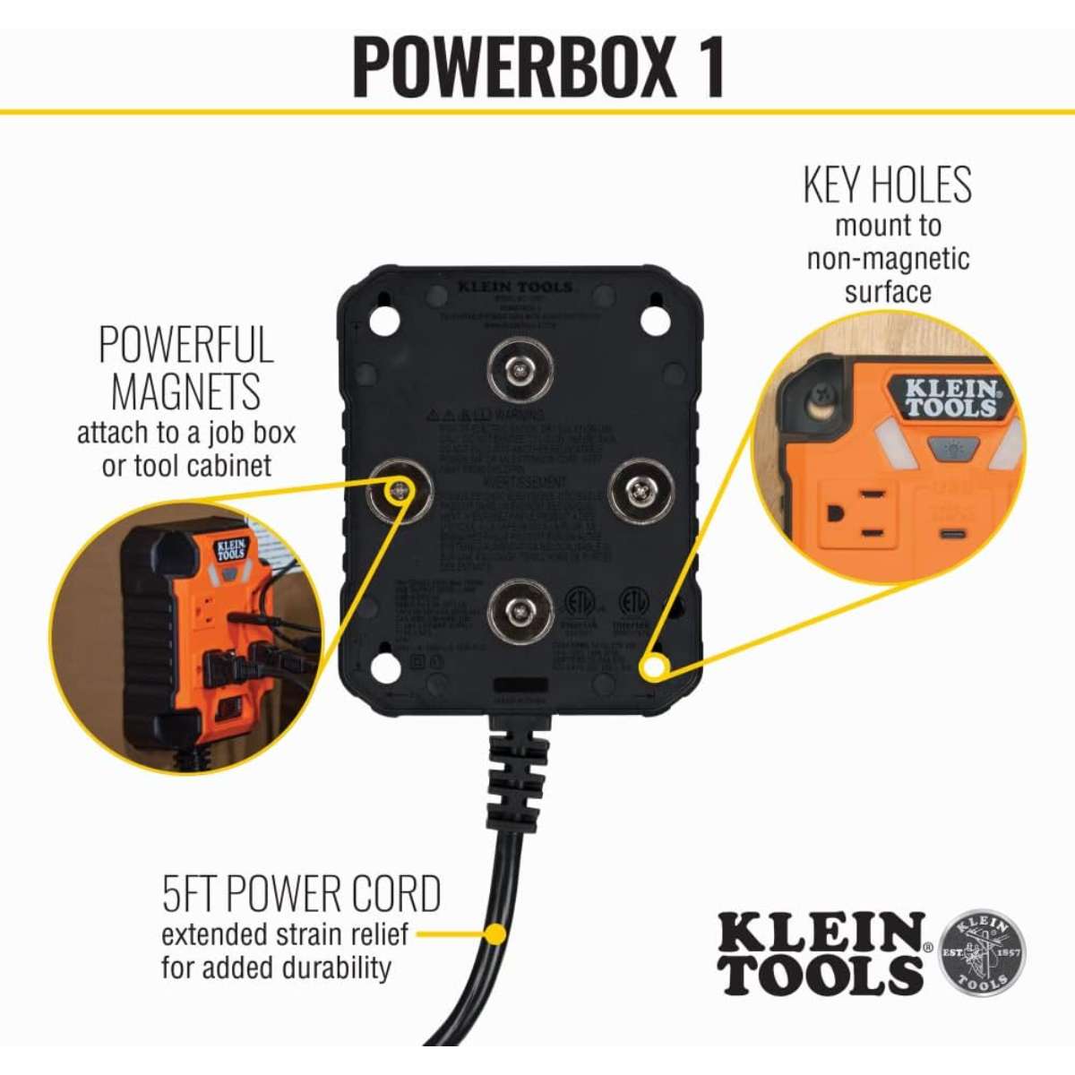 Klein Tools 29601 Magnetic Power Strip, Heavy Duty