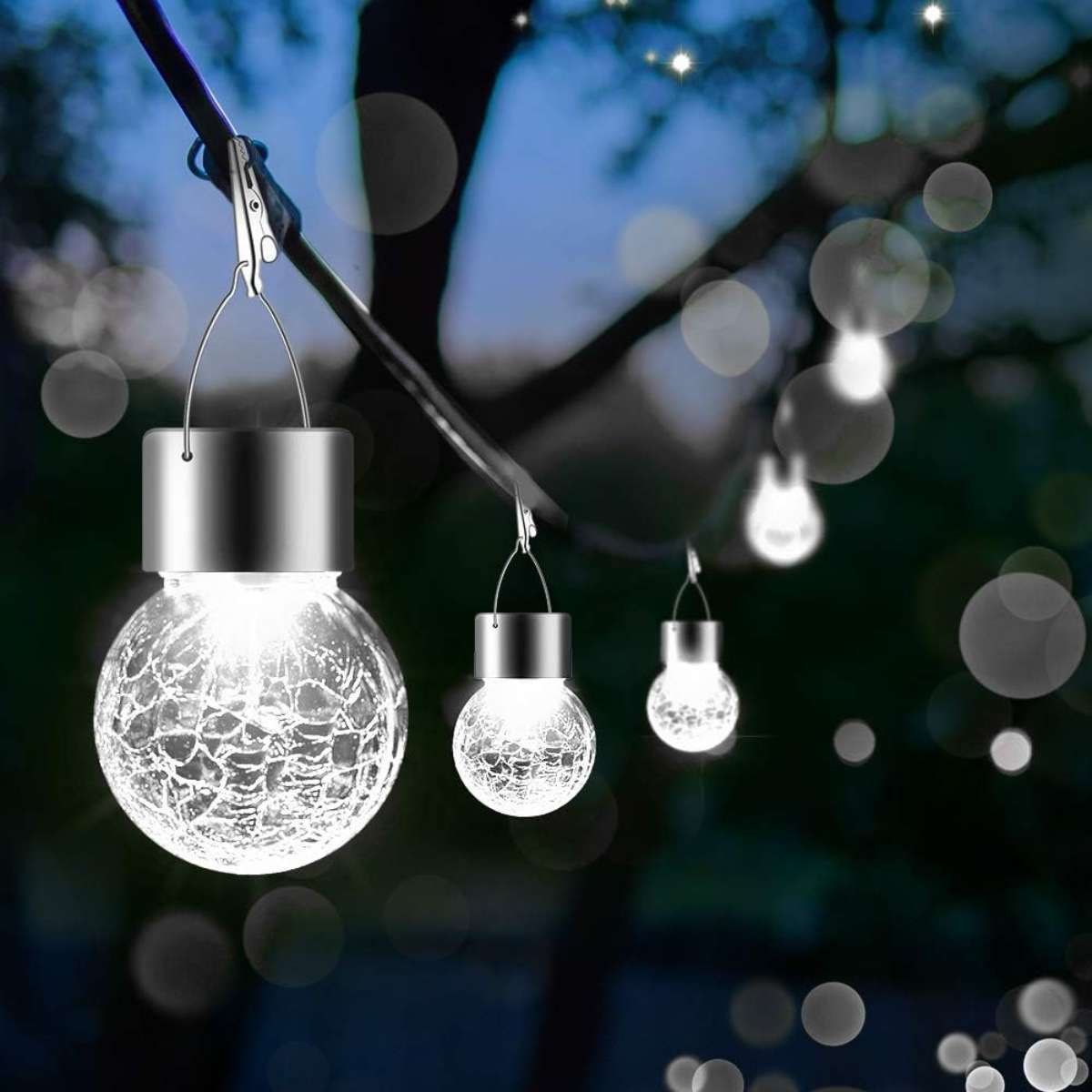 PARTPHONER 12 Pack Hanging Solar Light Outdoor, (Cool White)