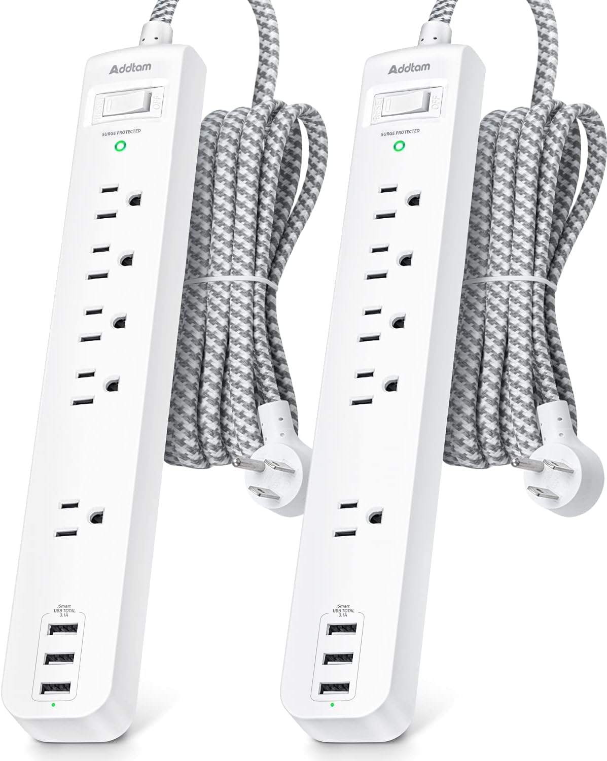 2 Pack Power Strip Surge Protectors - 5 pcs., white