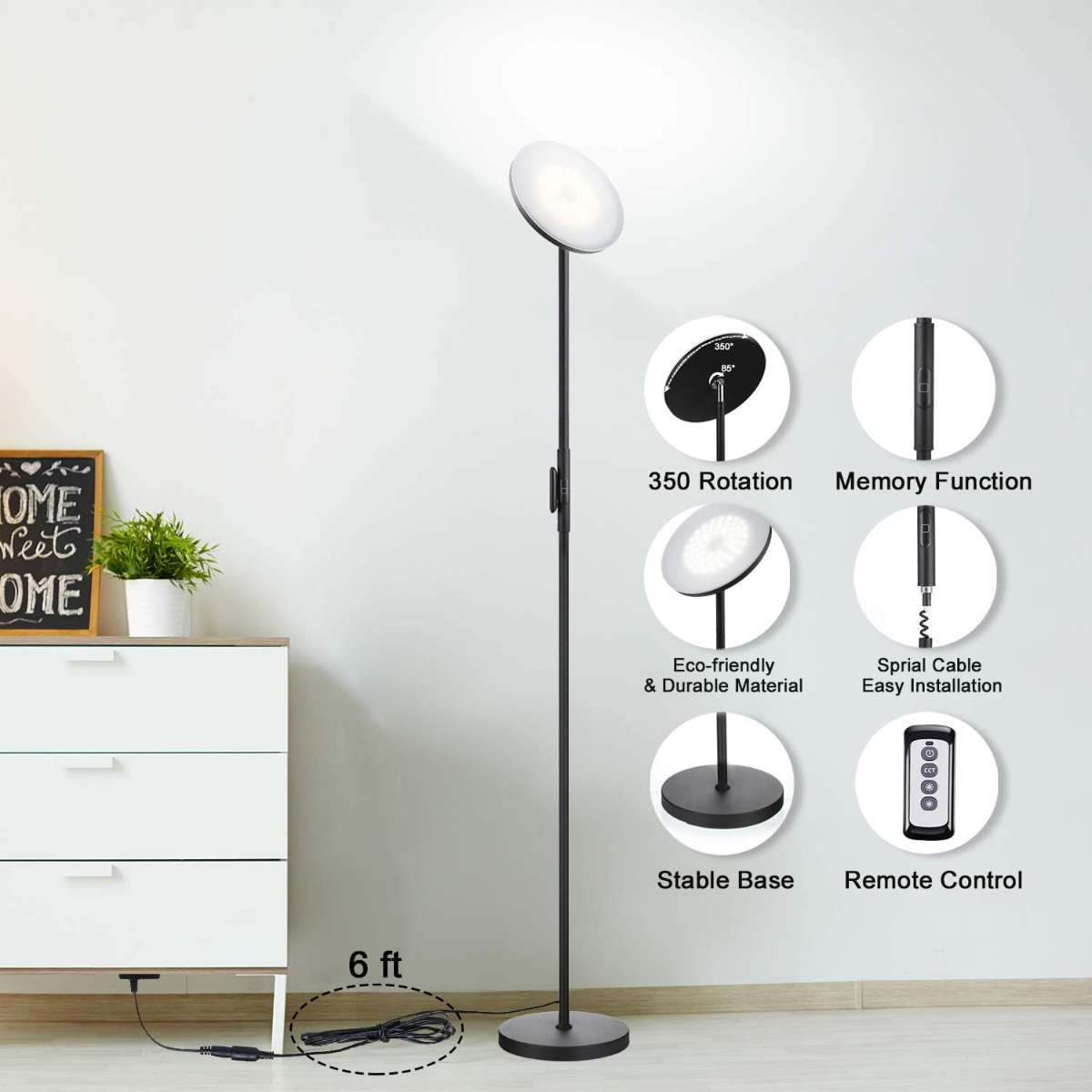 JOOFO Floor Lamp, 30W/2400LM (Black)