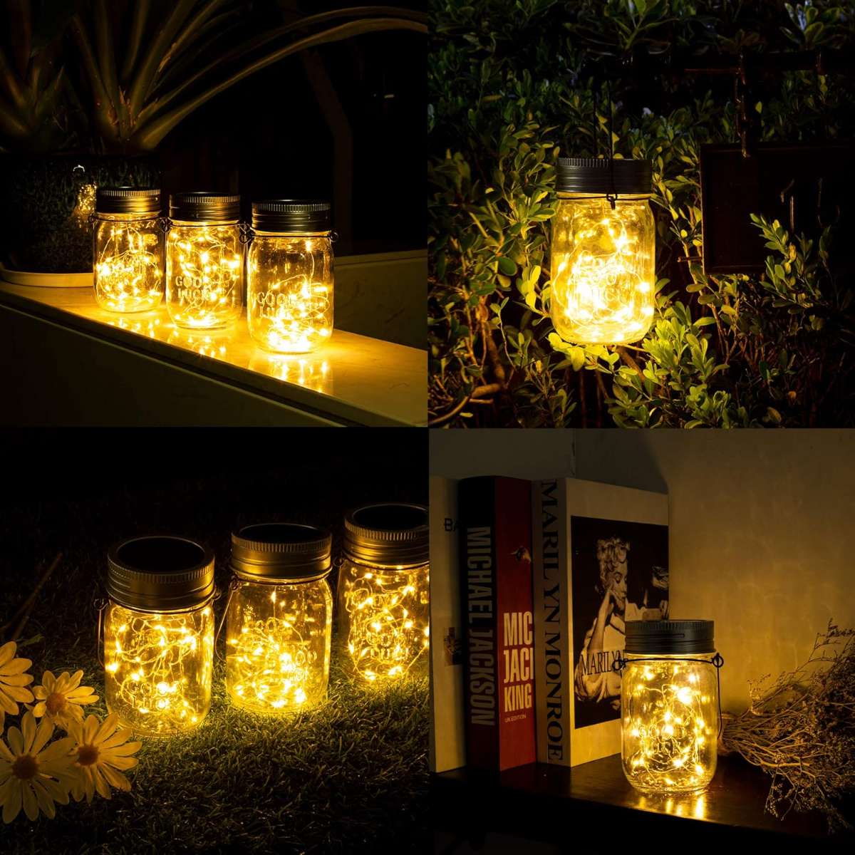 GIGALUMI Hanging Solar Mason Jar Light, LED String Lights Hanging Solar Lanterns