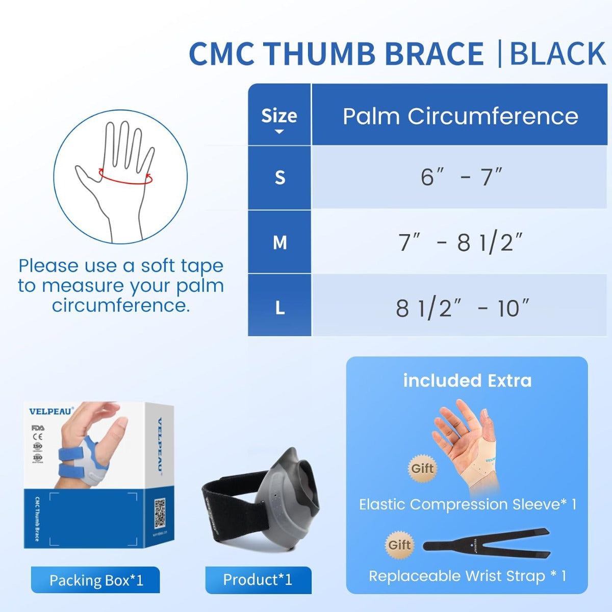 Velpeau thumb support bracket Black, right hand, center