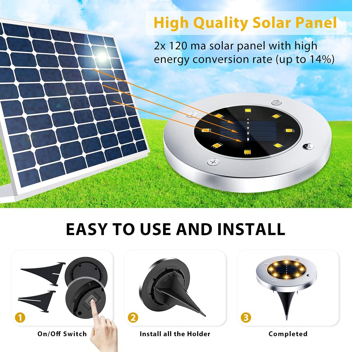 12-Pack 8LED Solar Garden Lights (Warm White) (12-Pack)