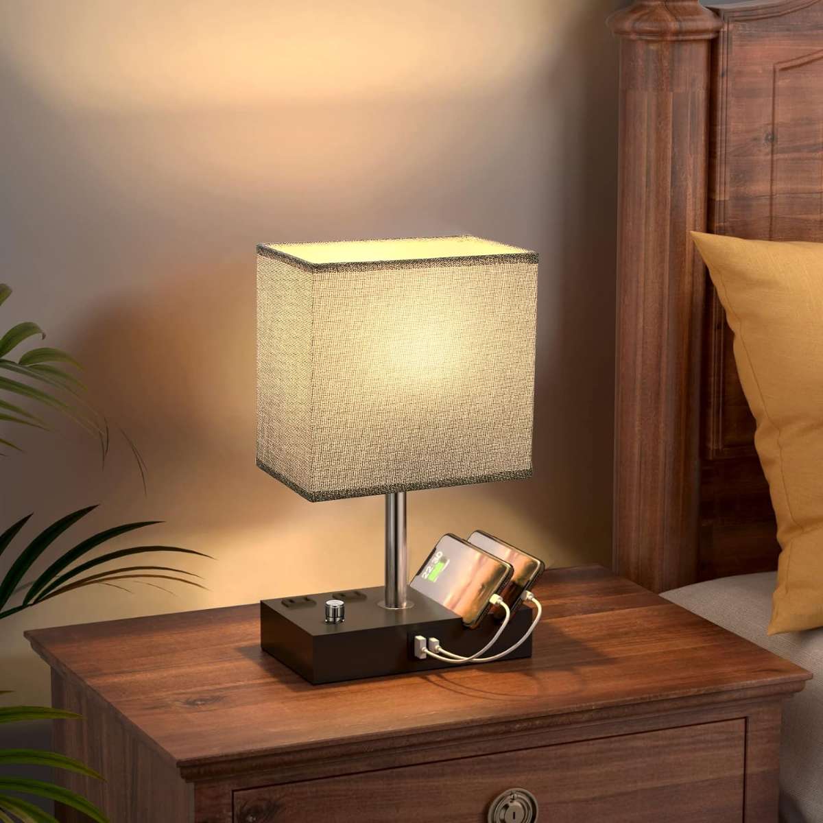 Kakanuo bedroom with USB C port fully dimmable bedside table lamp