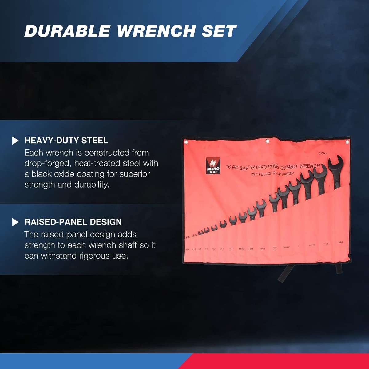 Neiko 03574A Jumbo Combination Wrench Set of 16 pcs