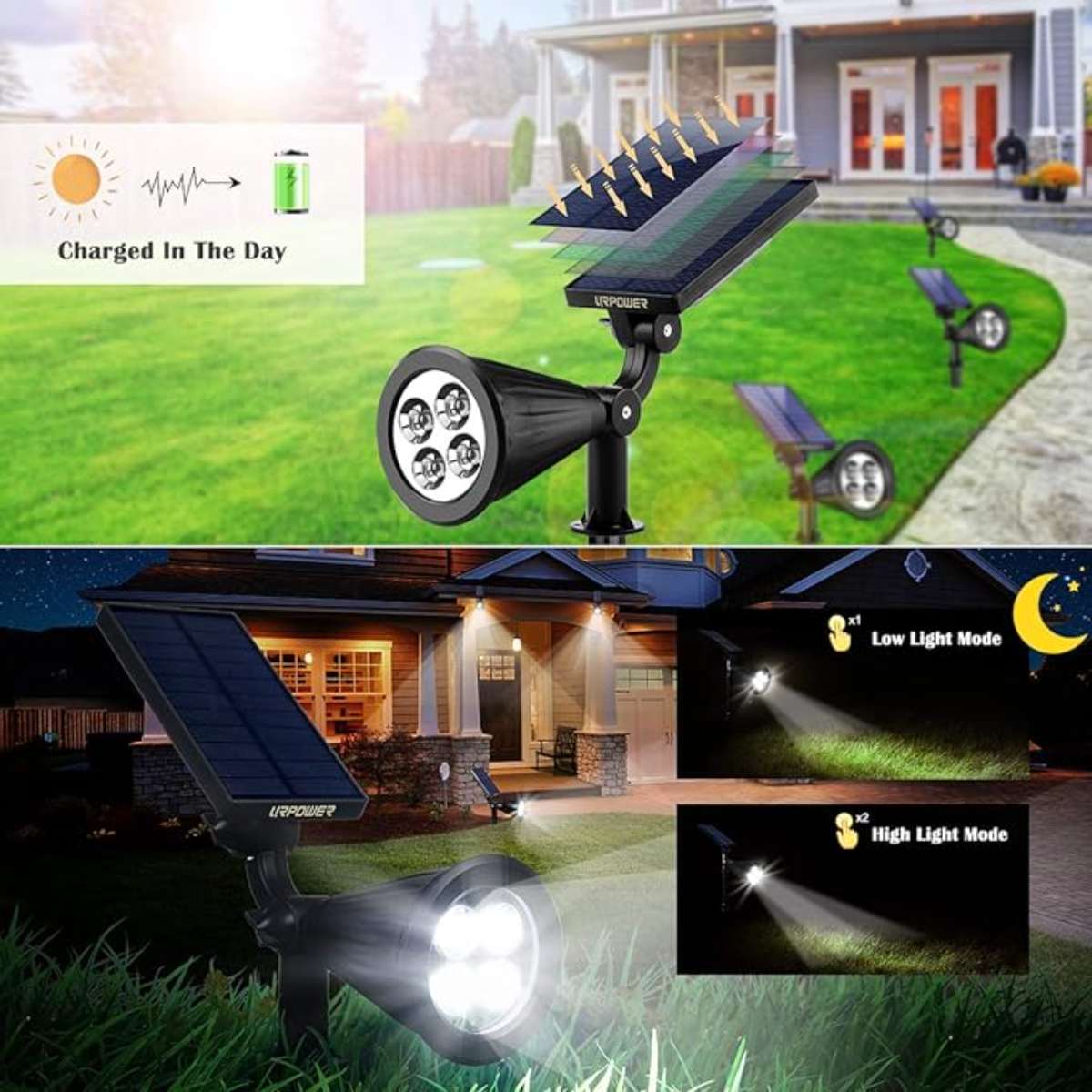 URPOWER Outdoor Solar Lights, Adjustable Solar Spotlights Outdoor (2pcs)