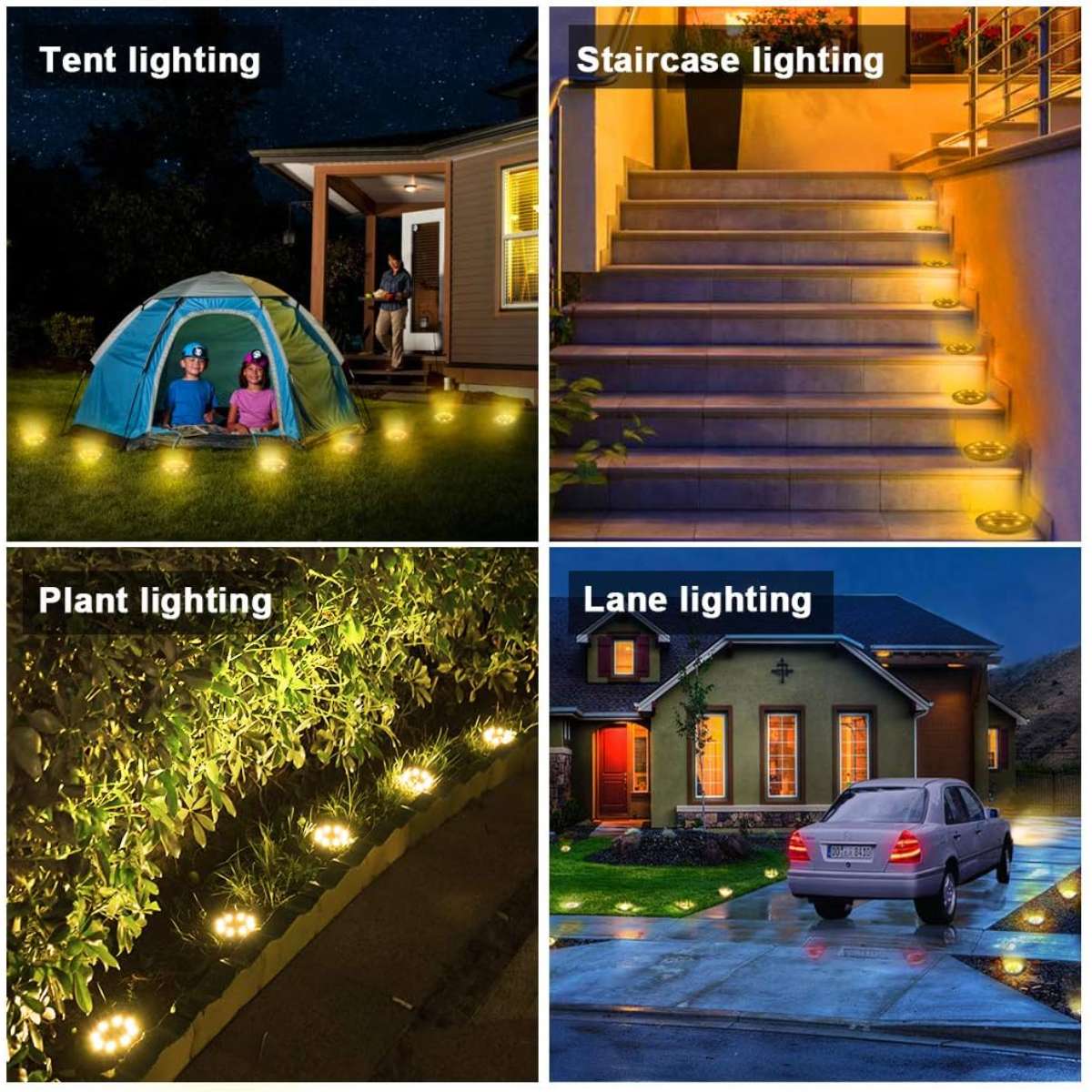 Solar Floor Light 8-Pack, IP68 Waterproof Outdoor LED Disc Light, (Warm White)
