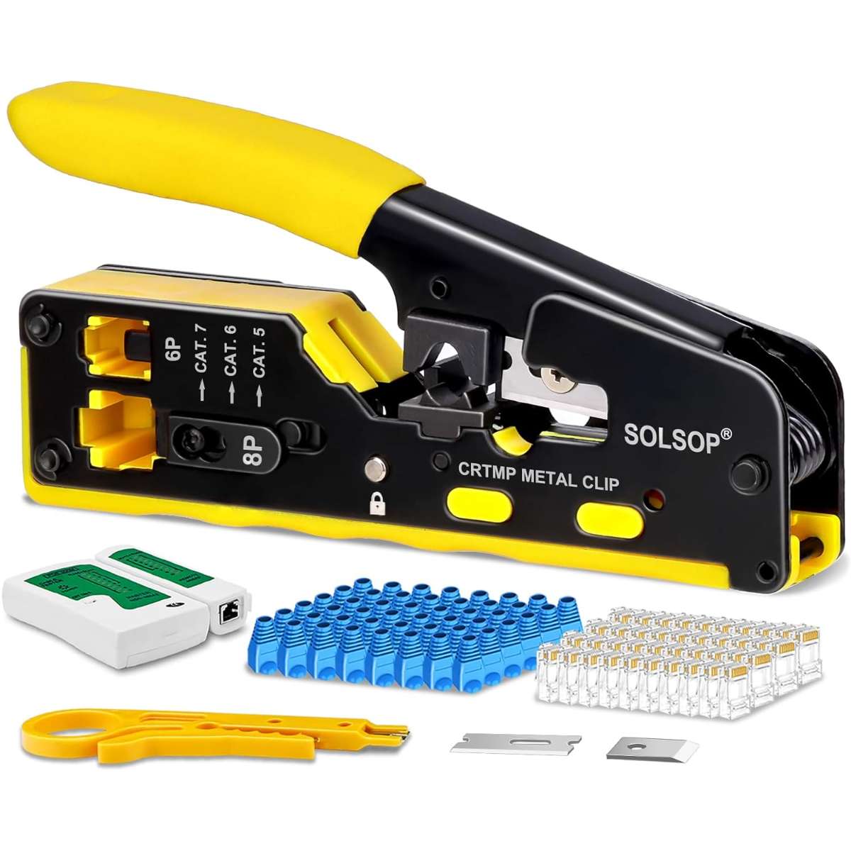 Solsop Pass-Through RJ45 Crimping Tool Kit All-in-One Ethernet Crimping Machine