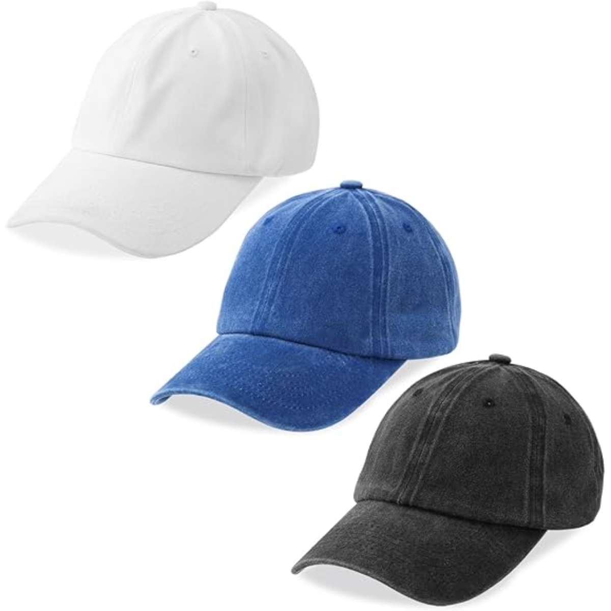 Set of 3 washed plain baseball caps