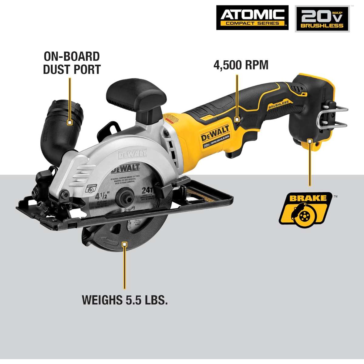DEWALT ATOMIC 20V MAX* Circular Saw, 4-1/2-Inch, Tool Only (DCS571B)