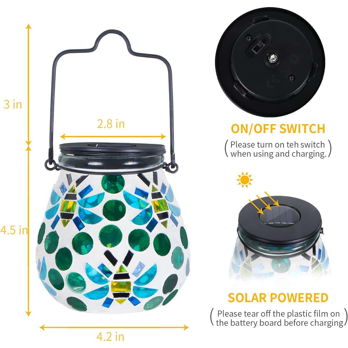 Afirst Mosaic Outdoor Lantern - Glass Solar Chandelier