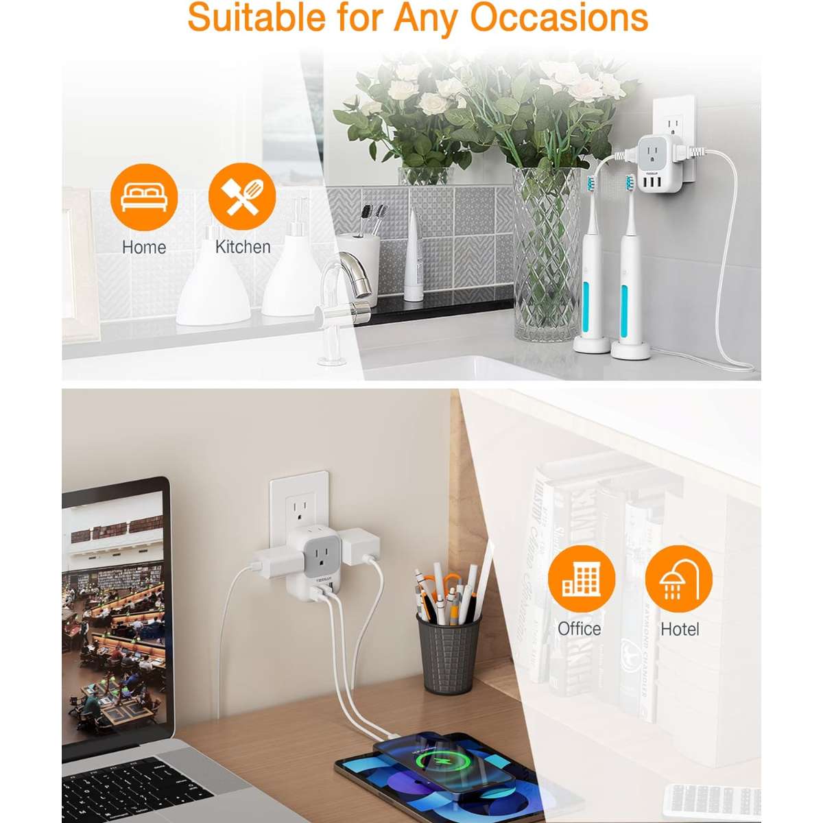 USB charger block, TESSAN USB plug adapter