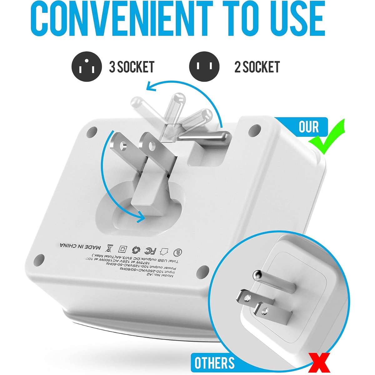 Cruise power strip foldable plug non-surge protector