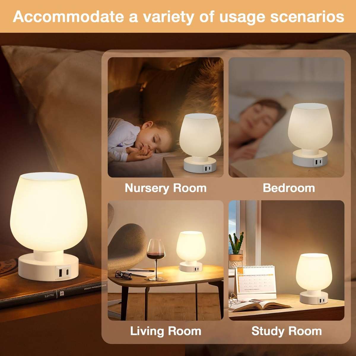 Kakano bedside lamp with glass shade