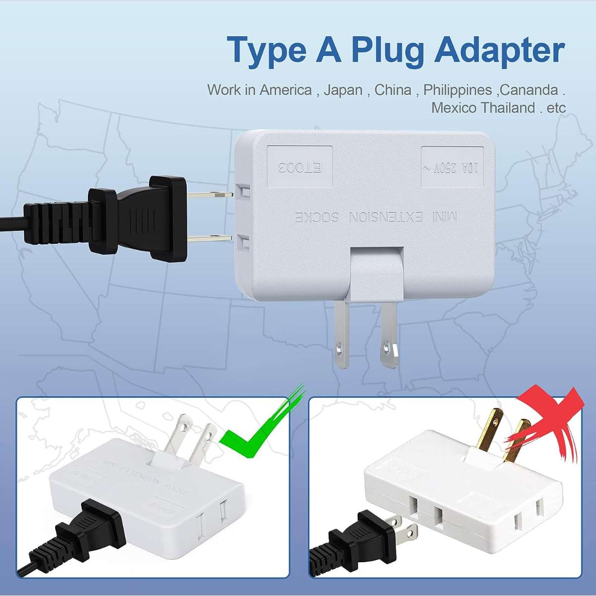 3-Way Flat Wall Outlet Extender AC Adapter, White (3-Pack)